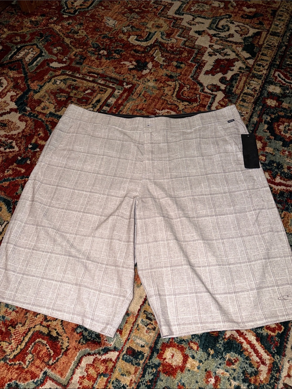 O'Neill Men's Light Gray Plaid Board Shorts